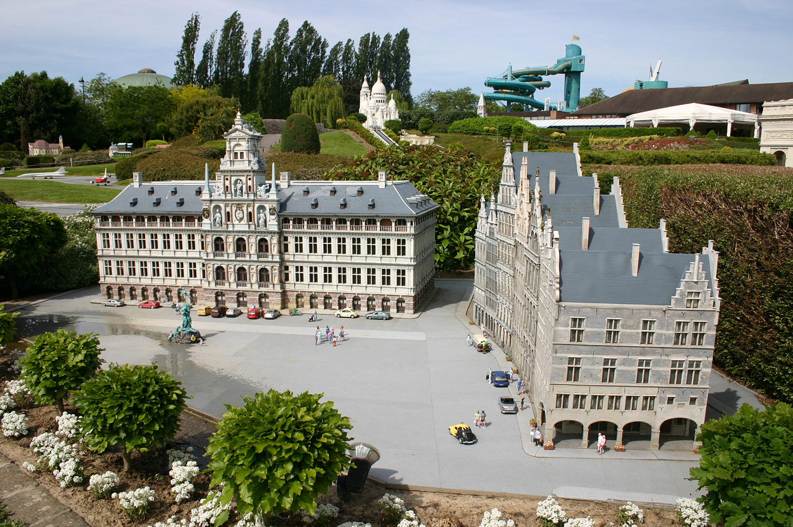 Main square of Antwerpen, Belgium (City Hall, Brabo statue, guild houses) (Mini-Europe park, Brussels)